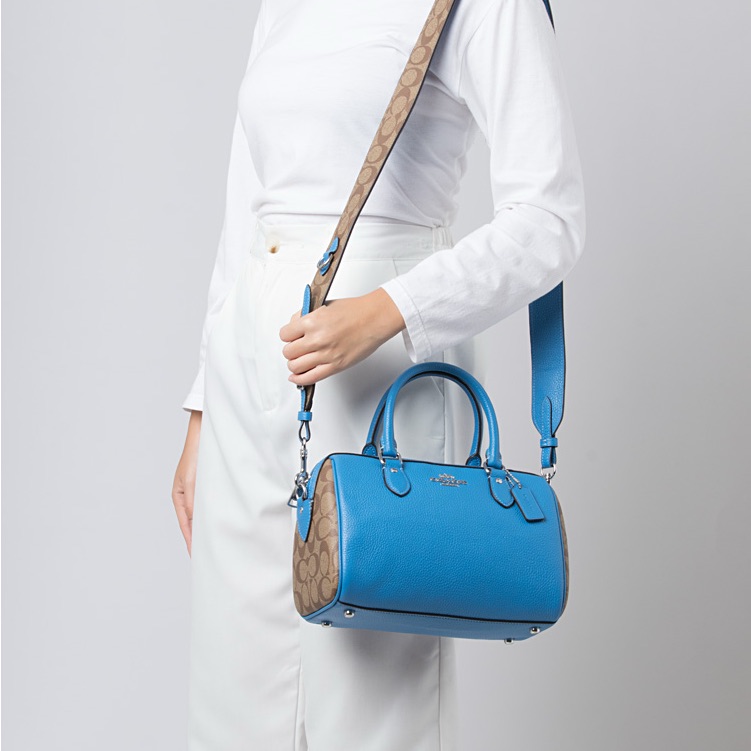 Coach Vibrant Blue And Tan Satchel